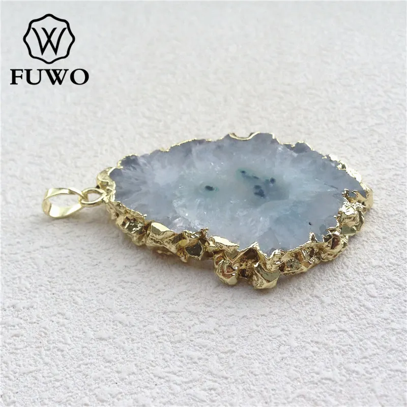 FUWO естественный неправильной формы Сталактит Агаты кулон с 24K золотым