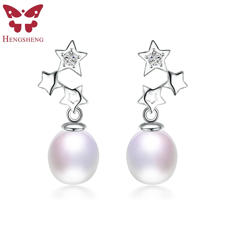 

Женские Висячие серьги HENGSHENG с натуральным жемчугом, серьги со звездами и жемчугом в форме риса, серебряные серьги