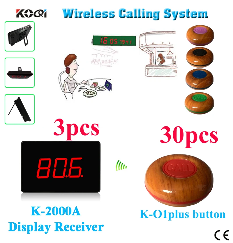 

KOQI Wireless Paging System waiter buzzer service 3 counter receivers with 30 bells
