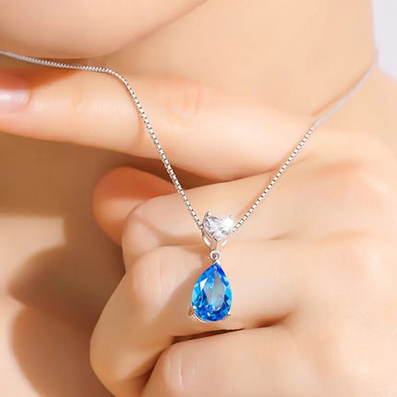 Charmily Сердце океана капли воды Кристальные Подвески Твердое Серебро 925 пробы