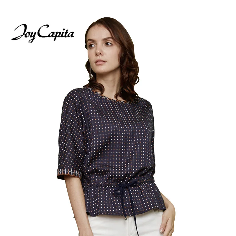 Joy Capita 2017 Spring Women Plaid Blouse Half Sleeve Round Collar Loose Shirts Fashion Streetwear tops Tee Blusas Clothing |