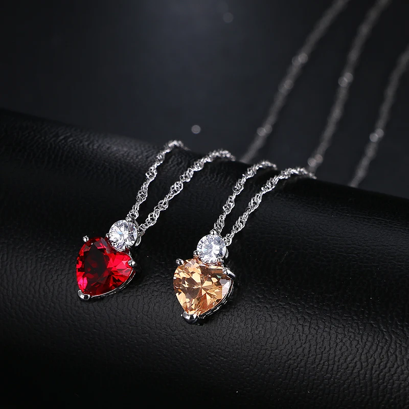 NoEnName_Null 2017 New fashion heart-shaped zircon necklace white gold color red champagne crystal ladies necklace anniversary j