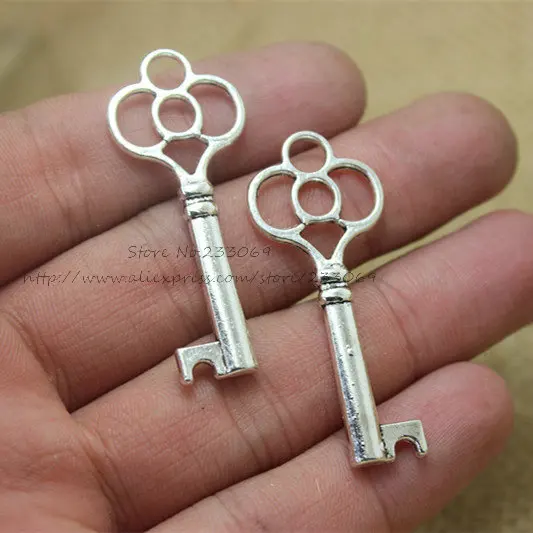

30pcs/lot Antique Metal Zinc Alloy Trendy Lovely Hollow Key Pendant Charms Fit Jewelry Making Charms 16*40mm