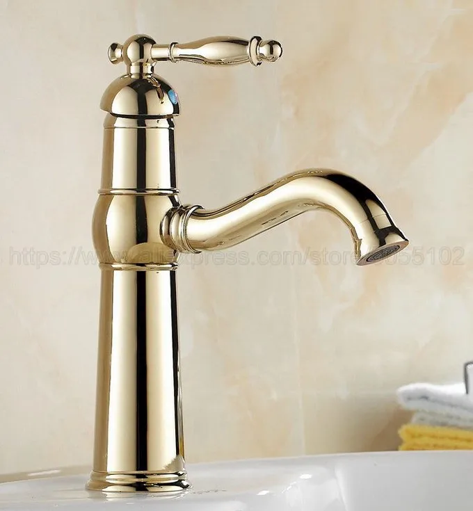 Bathroom Faucet Gold Color Brass Basin Deck Mounted Single Handle Hole Hot And Cold Water Tap znf296 | Обустройство дома