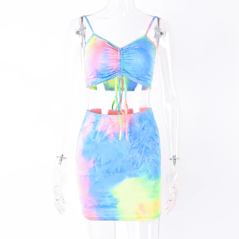 Fitshinling Tie dye/уличная одежда Комплект из бюстгальтера и юбки на завязках Летний