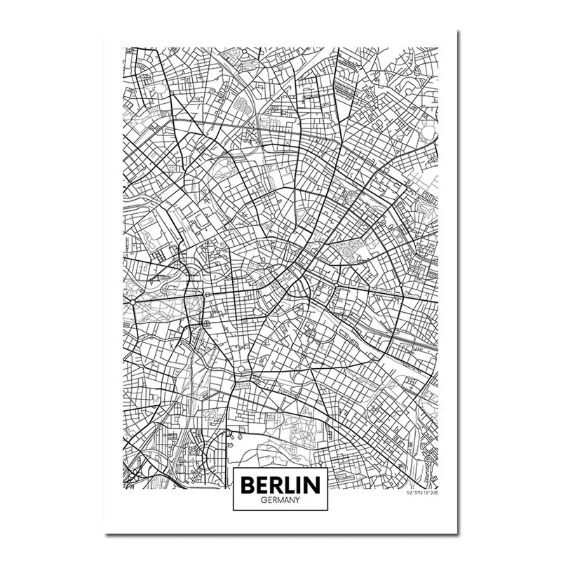 Berlin Черный, белый, Роттердам, Лондон, Нью-Йорк, столица, город, карта, холст, плакат, настенное искусство, печать, живопись, скандинавские декоративные картины, Декор - Цвет: Berlin