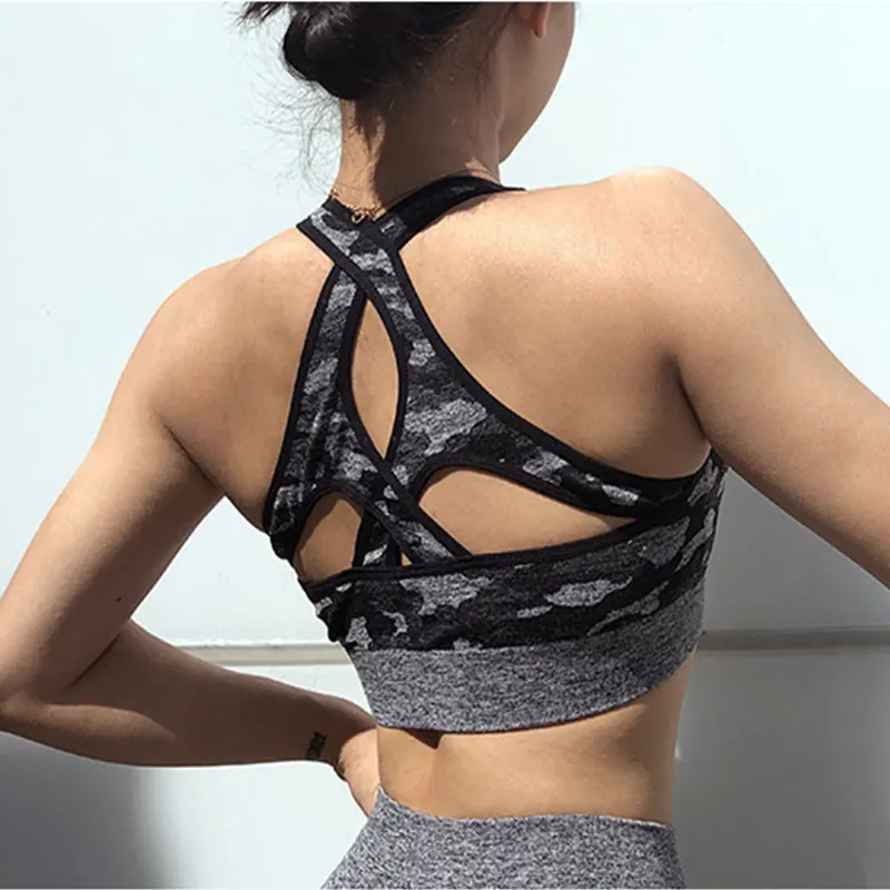 Женский бесшовный спортивный бюстгальтер Camo с перекрещивающимися бретелями для