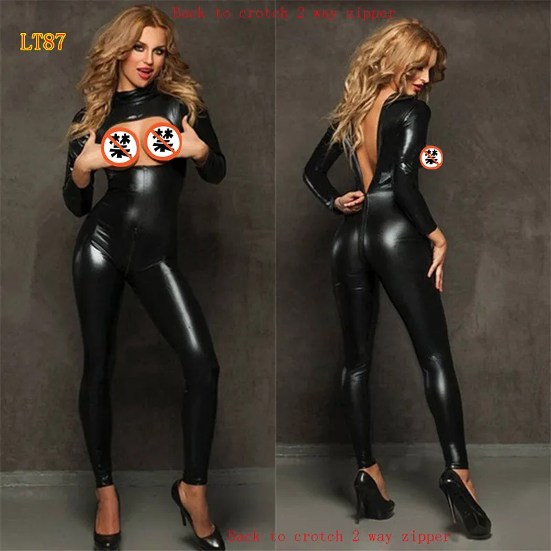 Женский комбинезон с открытой ластовицей латексная искусственная кожа 2018|faux leather