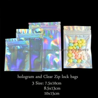 100 pcs hologram foil and transparent zip lock bags pouch electronic accessories food candy gift lipstick cosmetics packaging