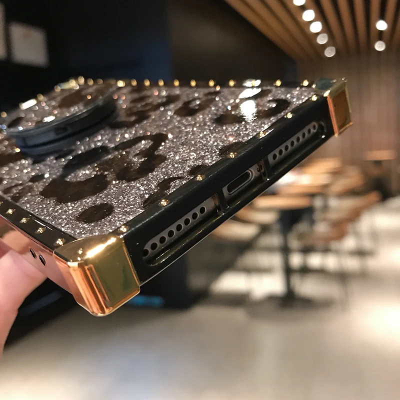 Роскошный квадратный леопардовый чехол-подставка для телефона GYPHCA iPhone X XS XR XSMAX