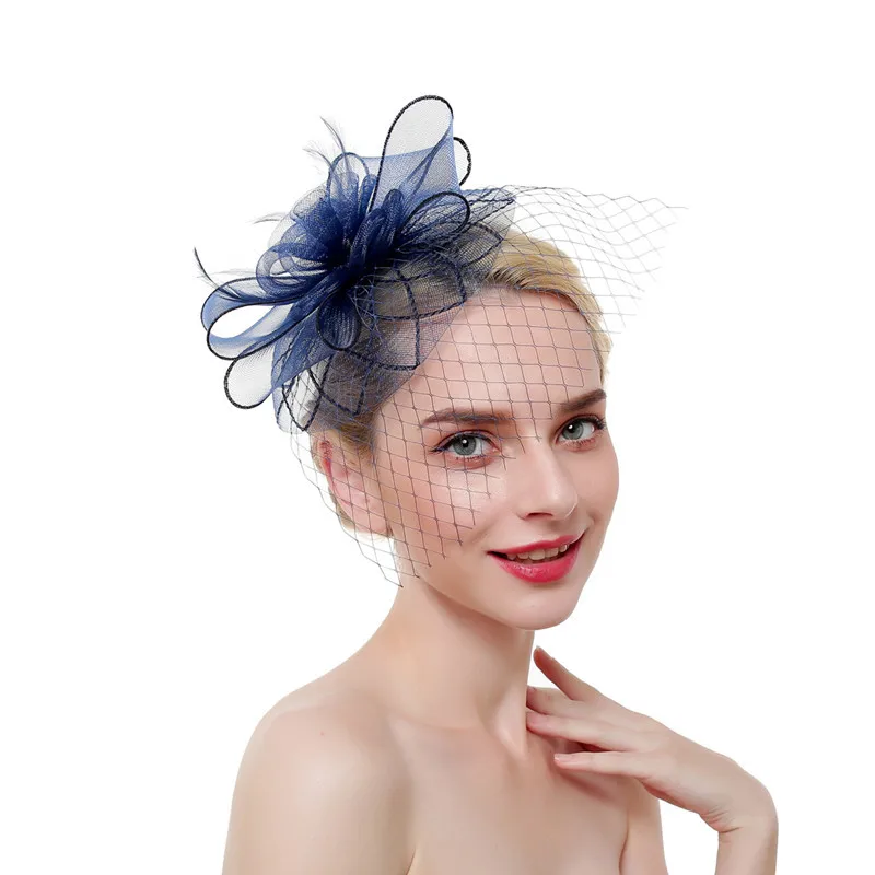 Kajeer стиль женские перьевые сетки Hairwear чародейные шляпы лошадь гонки праздничные шапки невесты пряди волос аксессуары для волос - Цвет: NAVY