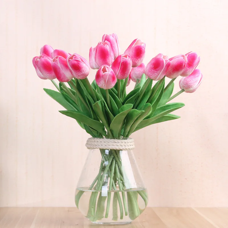 Deep pink 10 шт. красивые настоящие на ощупь цветы латексные тюльпаны искусственный букет поддельный цветок Свадебный букет декоративные цветы для свадьбы - Цвет: Deep pink