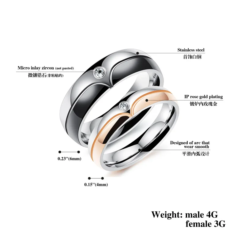 

Fashion micro inlay zircon titanium steel ring plating rose gold couple ring Men and women friends gifts wholesale