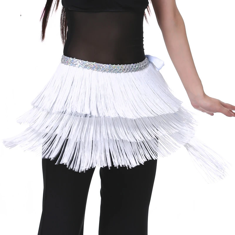 Women Belly Dance Tassel Hip Scarf 3 Layers Belt Tribal Latin Profesional Female Clothes Dancewear 12 Colors | Тематическая одежда