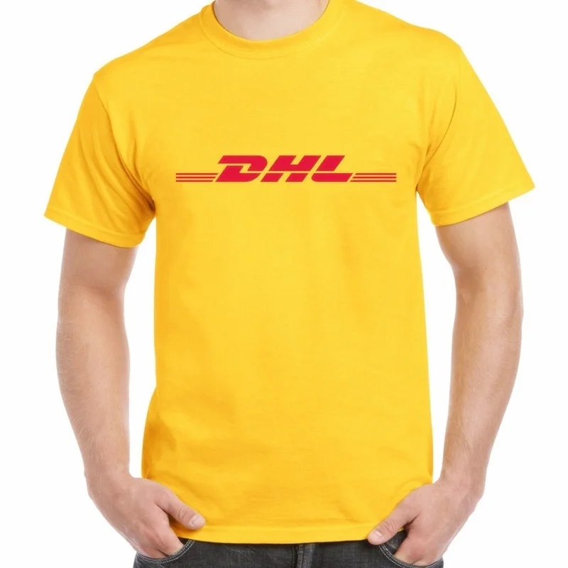 PUDO-XSXSummer, хлопок, DHL, футболки, буквы, логотип, напечатаны, желтые, короткий рукав, повседневные мужские футболки с круглым вырезом, забавная футболка
