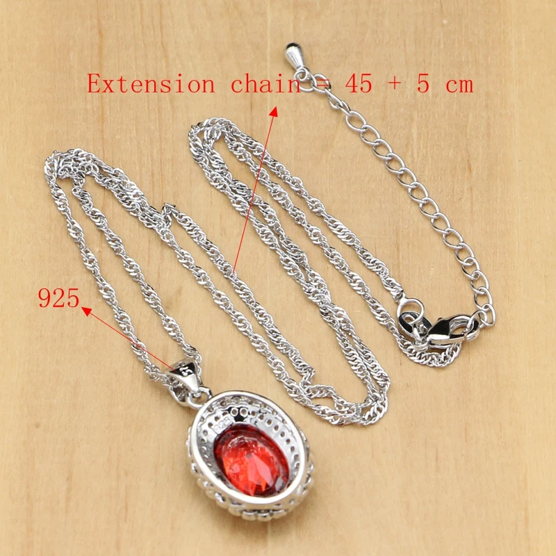 925 Sterling Silver Jewelry Set Red Cubic Zirconia White Crystal For Women Wedding Earrings Ring Bracelet Dubai Necklace | Украшения и