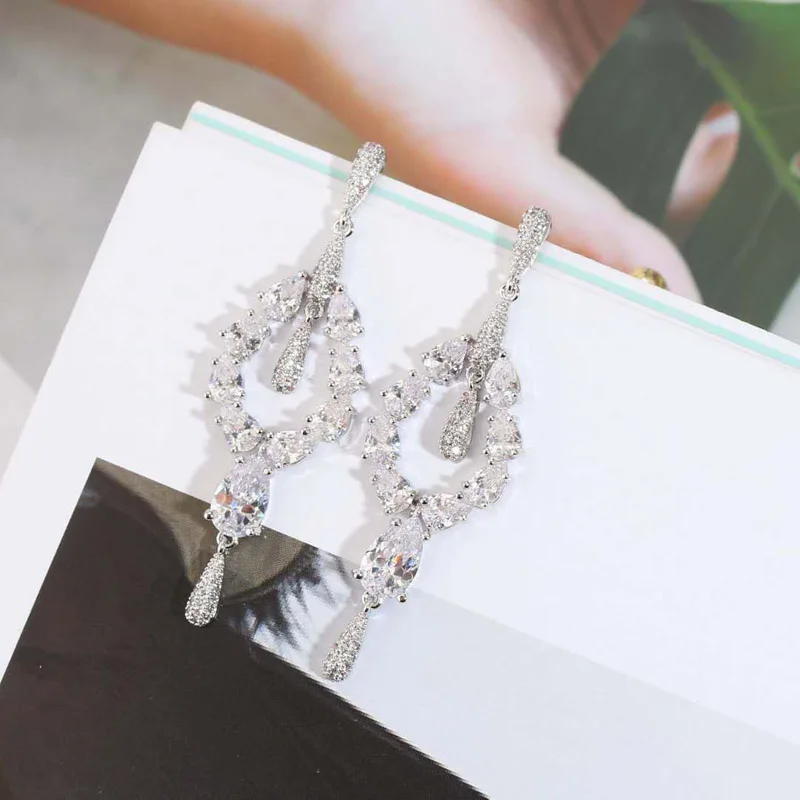 Женские серьги-подвески в форме капли Be 8 с фианитами свадебные серьги для