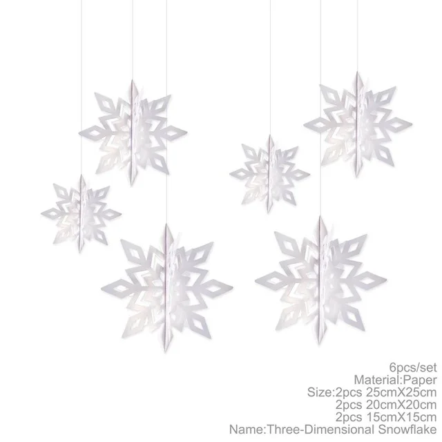 6pcs White Замороженные Серебристые синие белые тематические вечерние украшения Большой 3D висящая Снежинка комплект гирлянды для детского дня рождения события украшения для дома - Цвет: 6pcs White