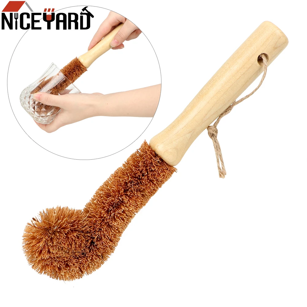 Кухонная щетка для чистки с длинной ручкой бутылок кокосовой пальмой мытья