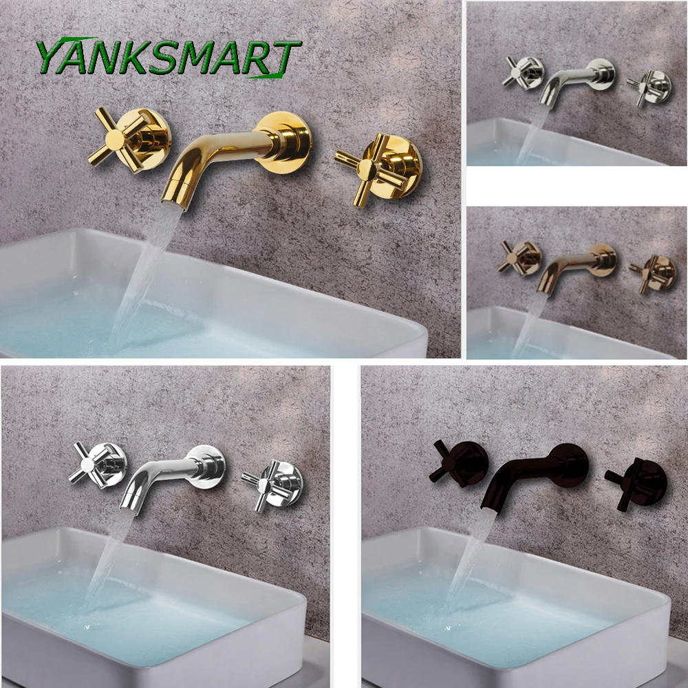 YANKSMART смеситель для раковины настенный ванной комнаты 3 шт. Золотой хромированный