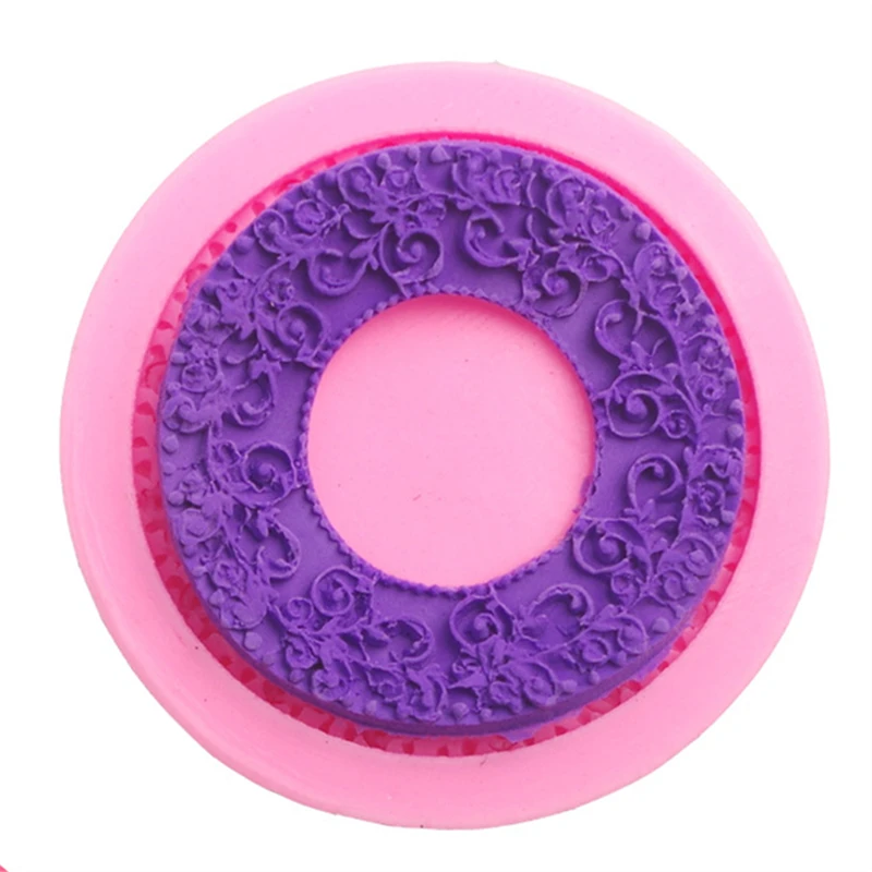 Круглый венок формы 3D Силиконовые Кружева помадка торт плесень шоколада