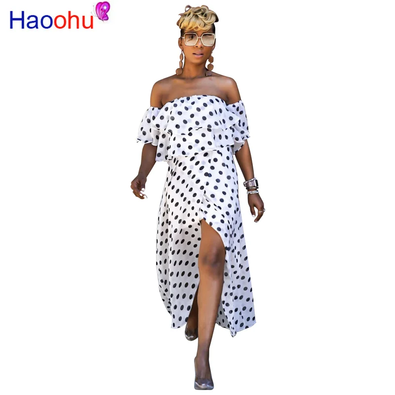 HAOOHU 2019 женское летнее платье макси с открытыми плечами пикантное шифоновое в
