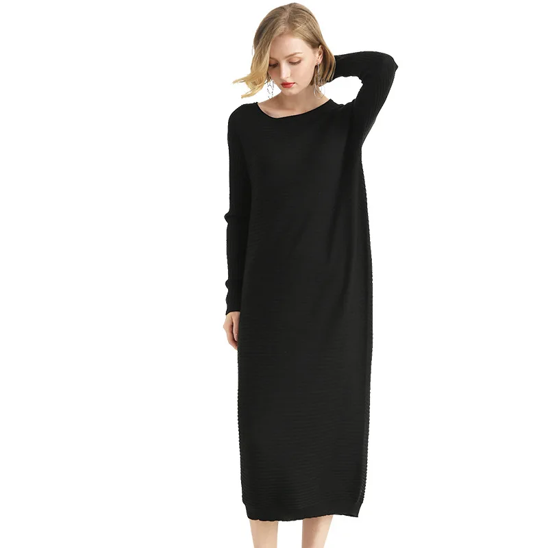 2018 осень и зима новый шерстяное вязаное платье Женская сплошной цвет простой в