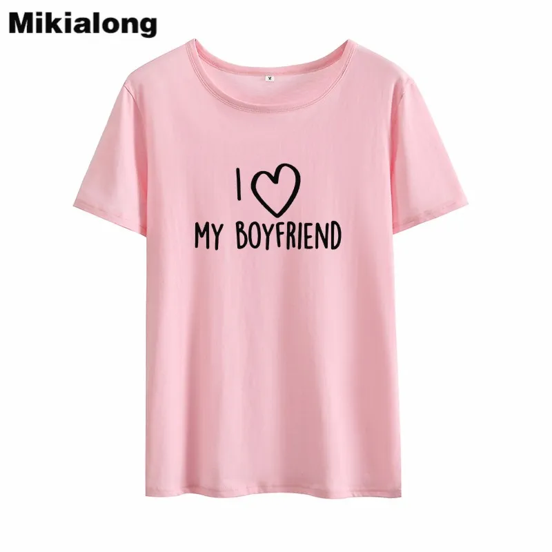 Mikialong I Love My Boyfriend футболка с принтом для женщин 2018 летняя свободная хлопковая
