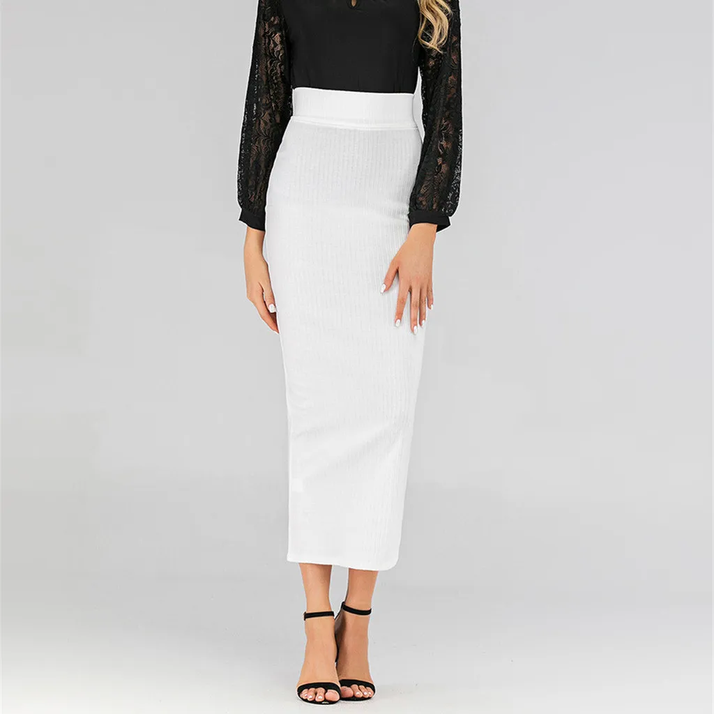 Осенняя Женская хлопковая однотонная женская юбка карандаш Повседневная