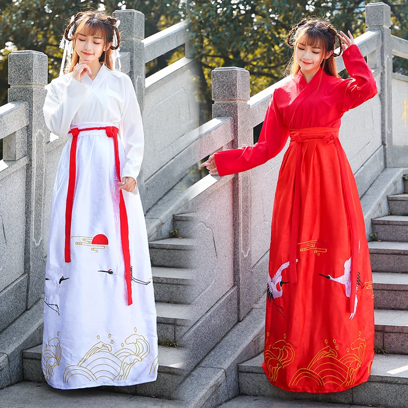 Красное женское платье в старинном стиле Hanfu для взрослых белое китайское с