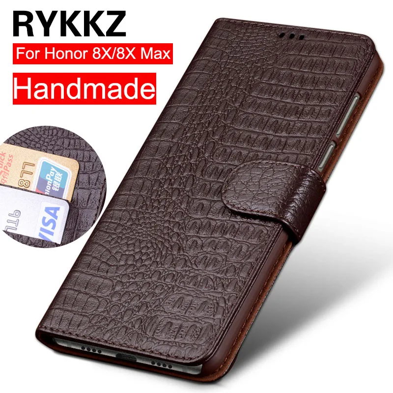 

RYKKZ Flip Genuine Leather Case For Huawei Honor 8X With Card Slot Kickstand Phone Case For Honor 8X 8X Max Cases