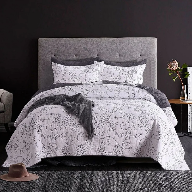 Однотонное покрывало с вышивкой комплект из 3 предметов/5 предметов хлопковое