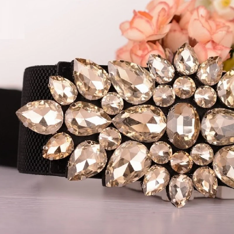 Роскошные летние Кристалл Талия Ремни для платье Блузка женская широкий Стразы