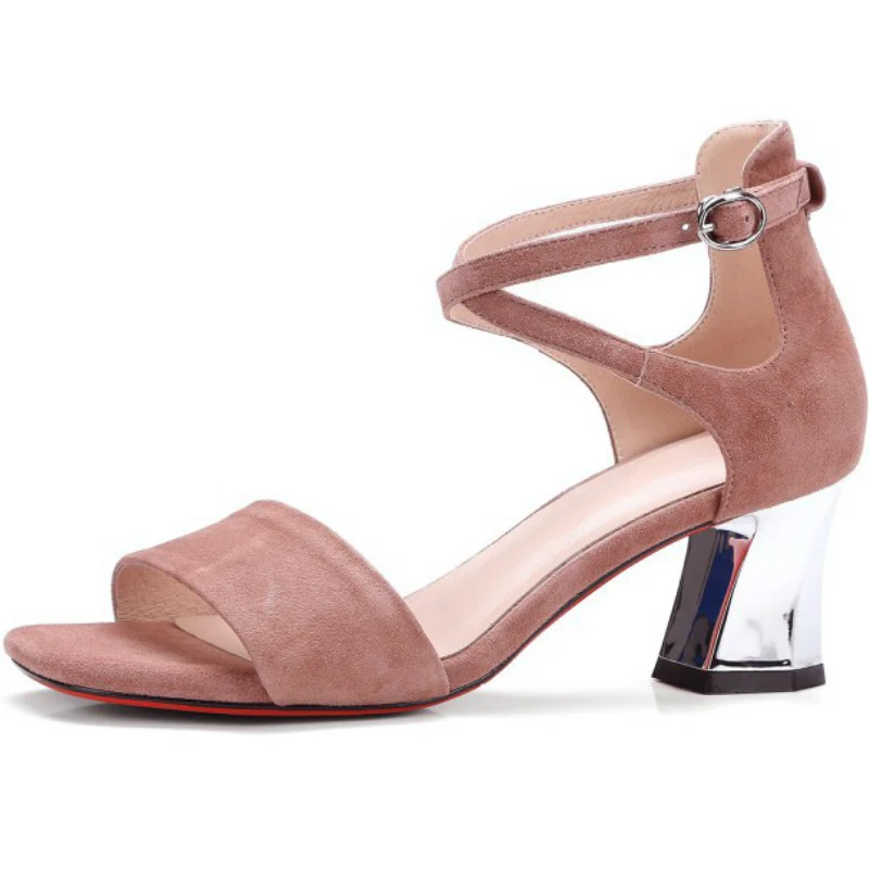 США 5-9 Размер 2017 Лето женщины натуральной овчины кожа толщиной высокие каблуки