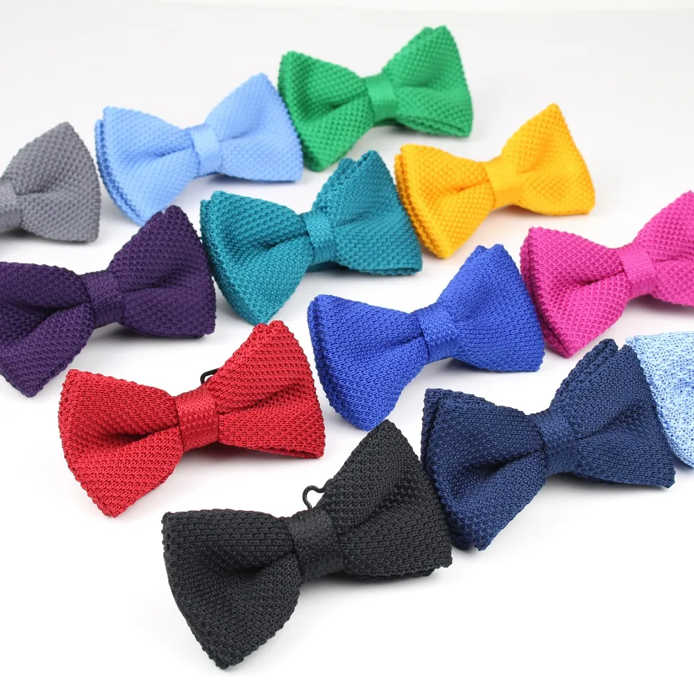 Однотонная вязаная бабочка для мужчин и женщин регулируемая двухслойная