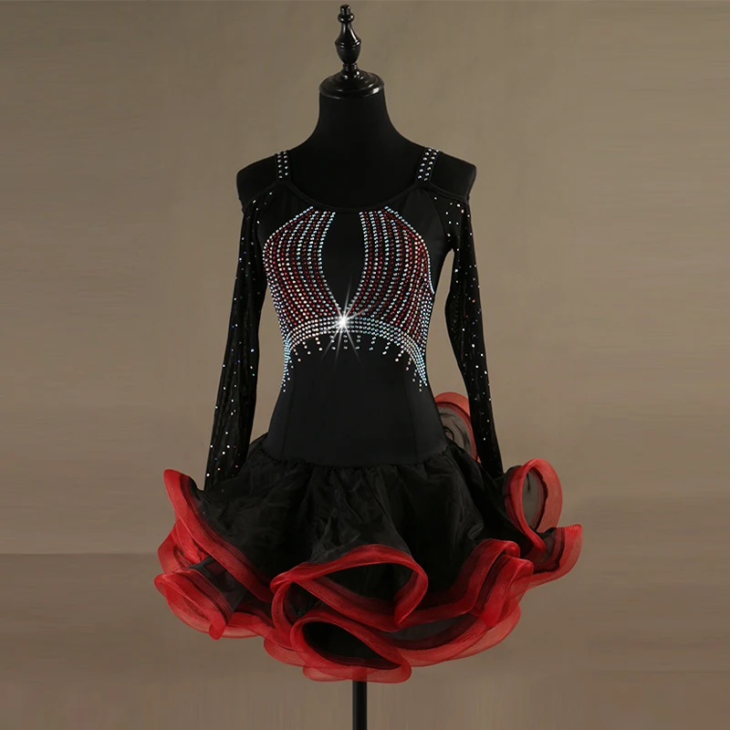 Женское платье для латиноамериканских танцев Сетчатое с длинным рукавом и