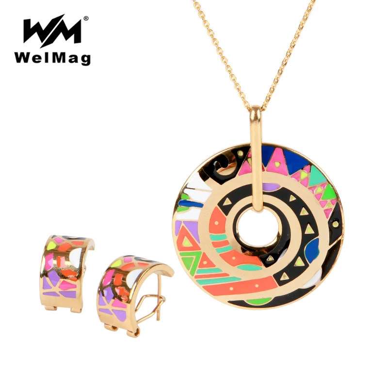 

WelMag Earrings For Women Accessories Pattern Gold Plated Stainless Steel Necklace Fashion Jewelry Sets