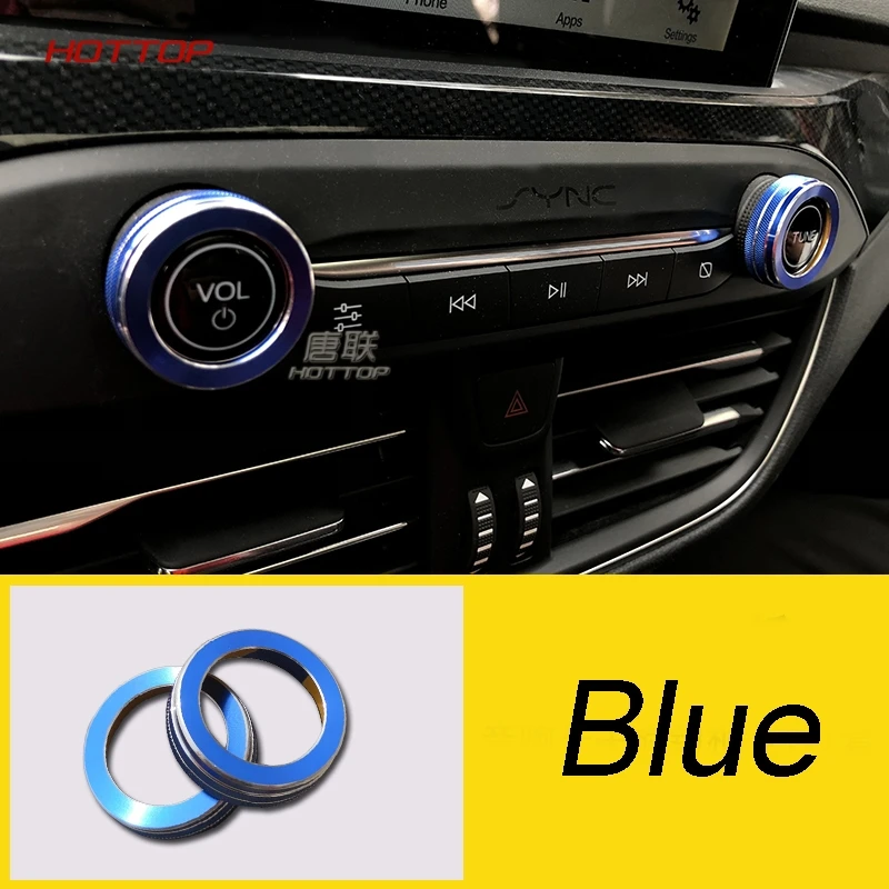 Sound Blue 2pcs Alum сплав автомобиля Стайлинг Звук управление кнопка переключения для Ford Focus центр громкости украшения кольцо отделка крышка - Название цвета: Sound Blue 2pcs