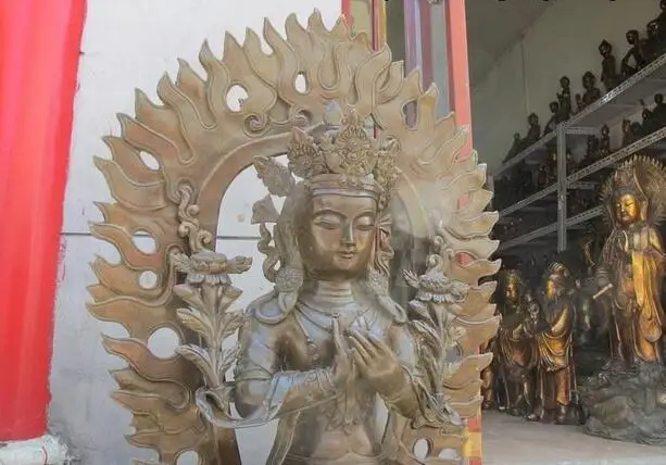 Огромный Тибет Буддизм Фейн Классический Бронзовый Майтрейя Кван-инь статуя