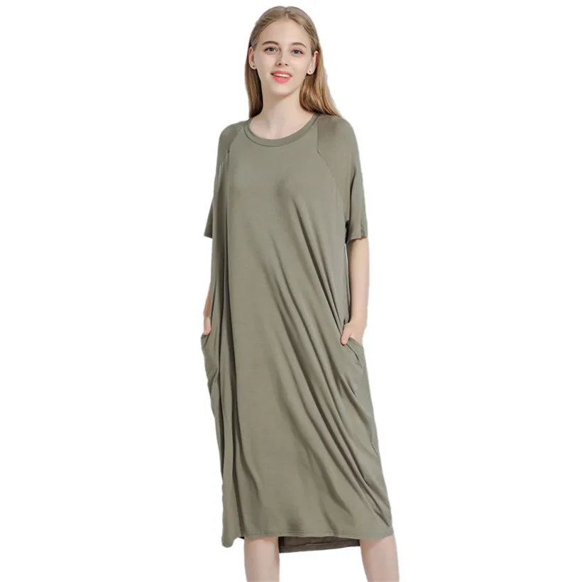 

Women summer modal nightdress loose solid color woman Sleepwear long female nightgown pullover casual night dress for femme