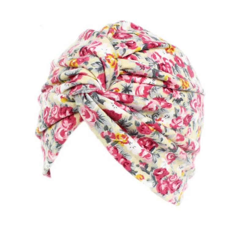 

2017 Fashion Women vintage Turban Hat floral print hats Chemo Hats Bandana flower Indian cap beanies for women