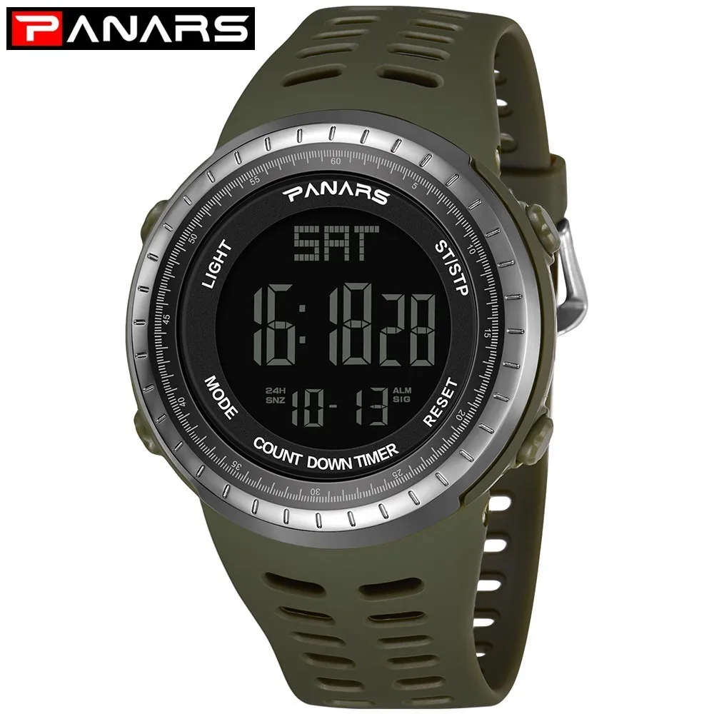 PANARS цифровые военные часы мужские спортивные армейские зеленые мужские часы 50 м водонепроницаемые с резиновым ремешком электронные наручные часы Relogio Led - Цвет: green