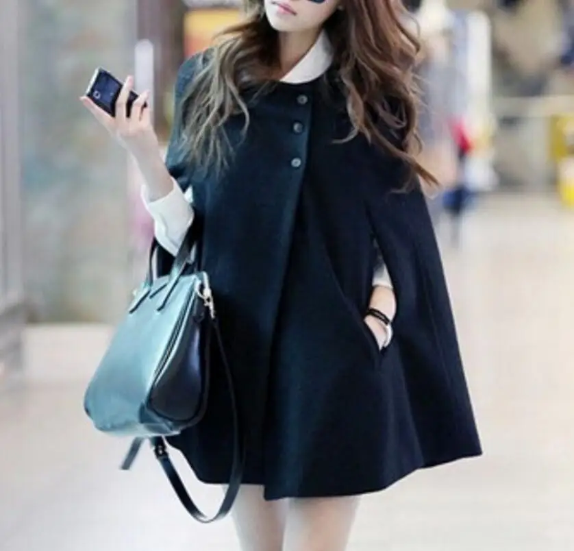 2019 модная женская одежда повседневное шерстяное пальто накидка черное свободное