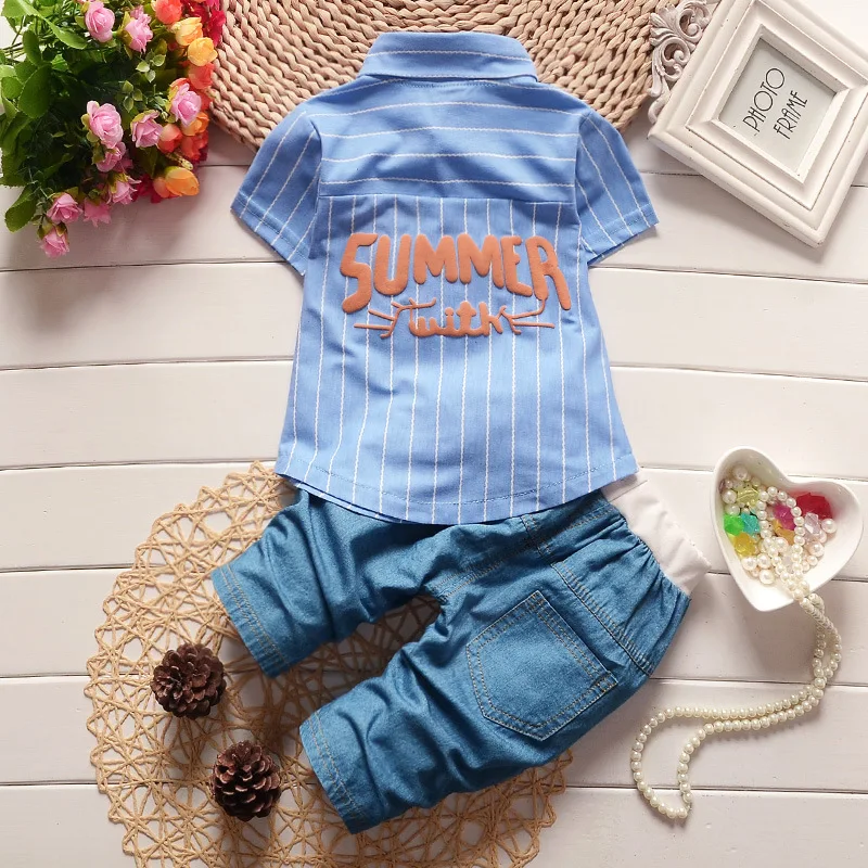 2017 New toddler children summer baby boys clothing sets gentleman clothes suits kids sweatshirt child formal shirt+short jeans |