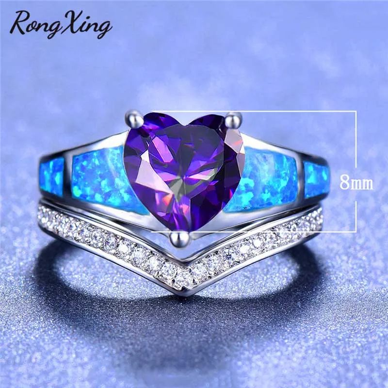 Комплект женских колец RongXing с фиолетовым/синим/красным/зеленым сердцем из