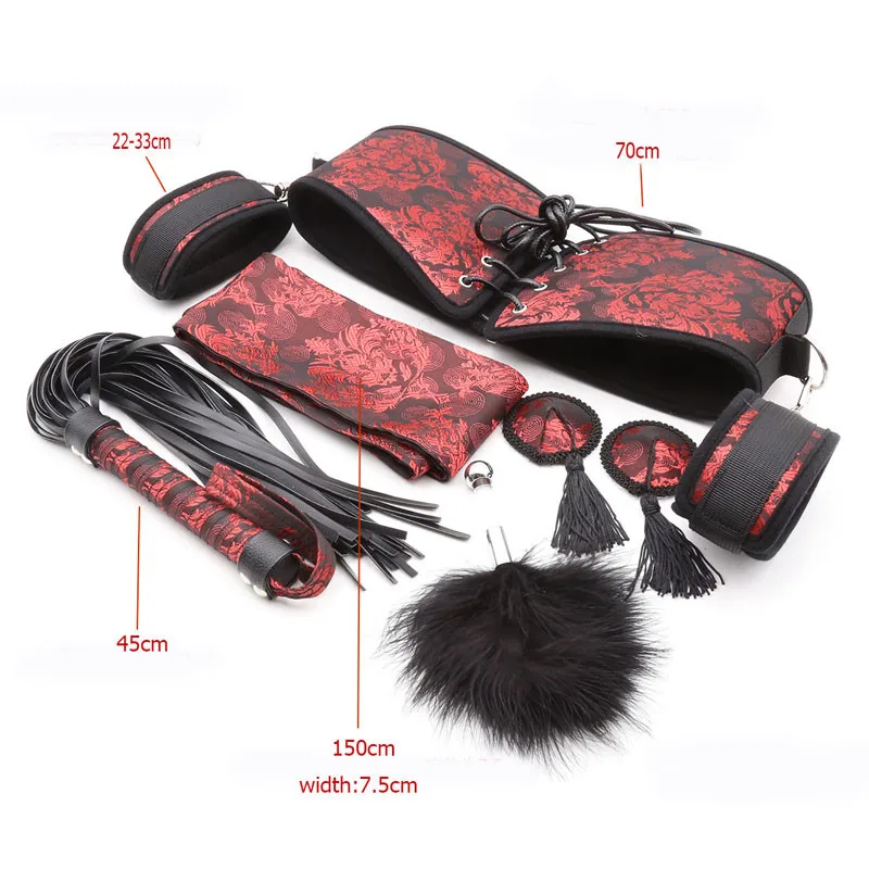 5 Pcs/Set Sex Toys For Adults Handcuffs Nipple Clamps Whip Mask Waistband Bdsm Bondage Set |