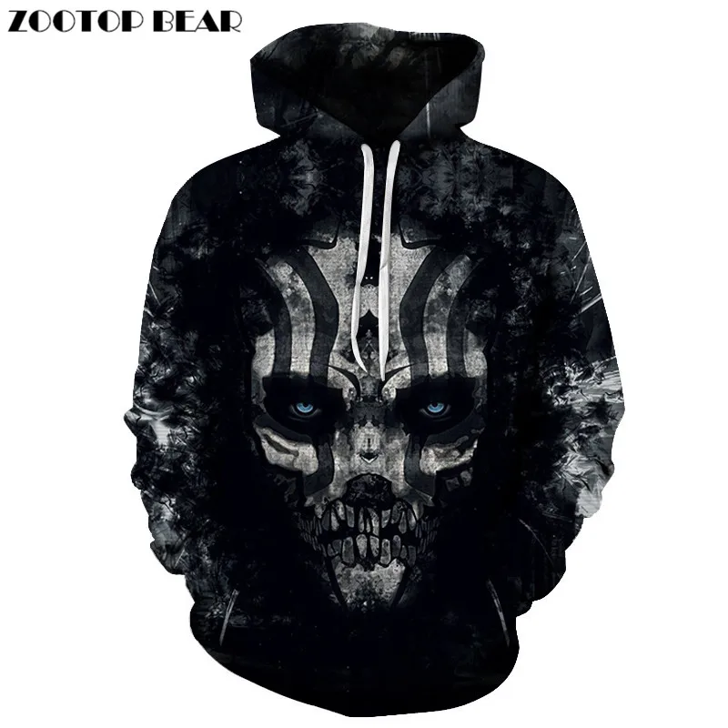 Худи с черепом Черный свитшот капюшоном 3d Толстовка мужской спортивный костюм