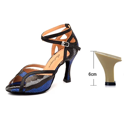 Blue 6cm Ladingwu/женские туфли для латинских танцев; Цвет фиолетовый, золотой, черный; блестящие и Атласные Босоножки на платформе; Танцевальная обувь; бальные танцы на каблуке 10 см - Цвет: Blue 6cm
