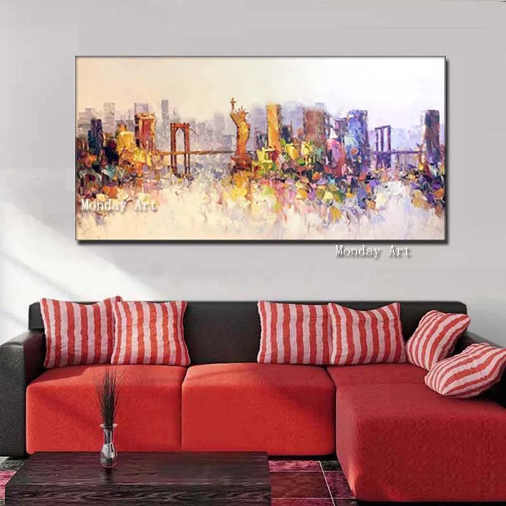 Прямая поставка Картина на холсте ручная работа абстрактный городской пейзаж