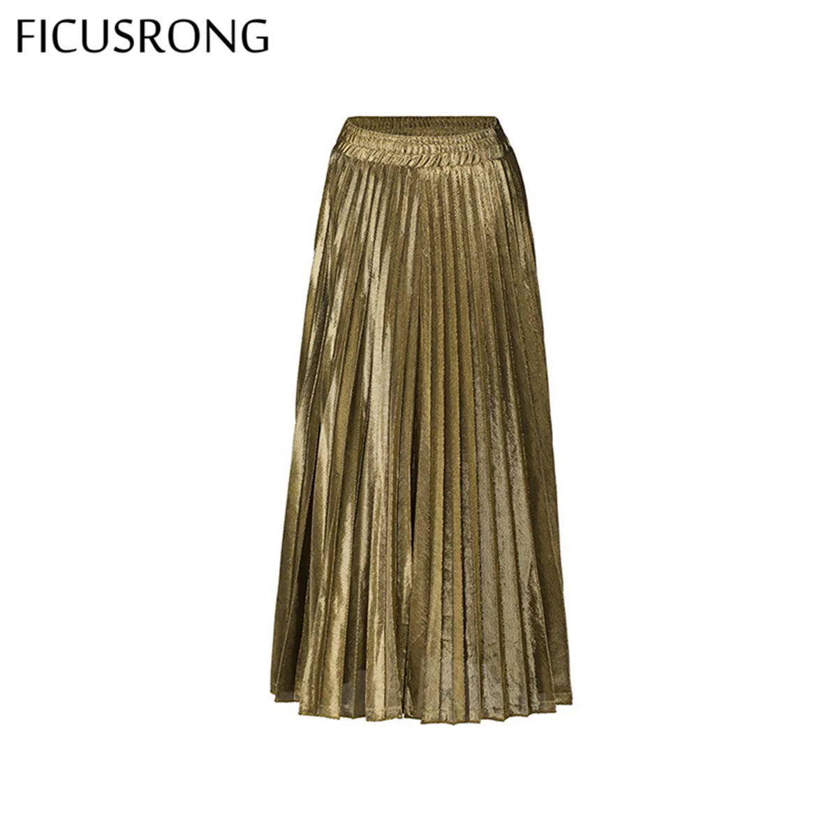 Spring Skirts Golden High Waist Slim Pleated Skirt Women's Simple Autumn A-line Streetwear Beach FICUSRONG | Женская одежда
